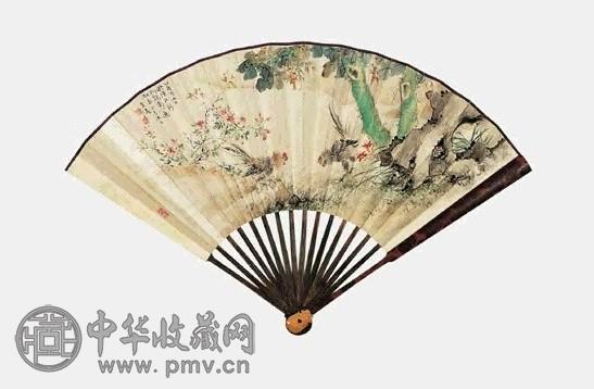 近现代 王雪涛 斗鸡 成扇