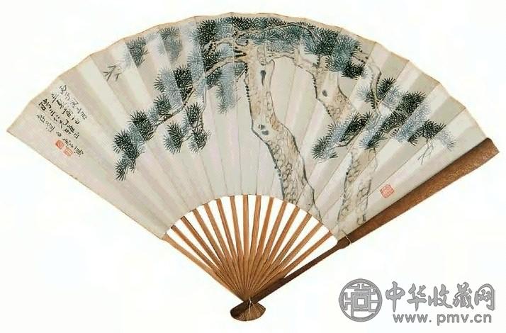 高存道 松树 书法 扇面 纸本