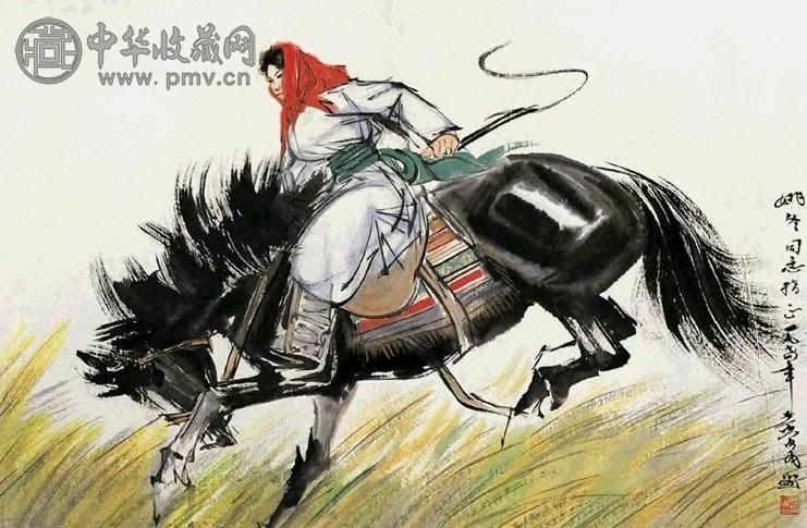 现代 黄胄 策马图 镜心