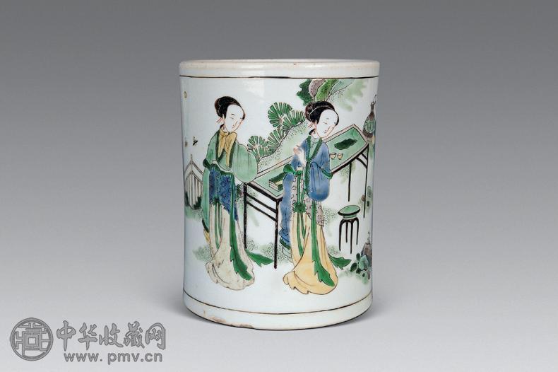 清康熙五彩仕女书生笔筒收藏资讯|艺术家|书画家|书画名人|书法家-中华