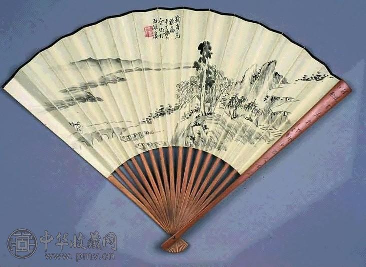 陈半丁 合作山水 扇面 水墨纸本