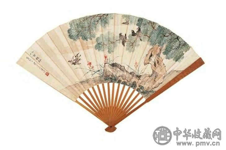 江寒汀 己丑(1949) 八百遐龄 扇面 设色纸本