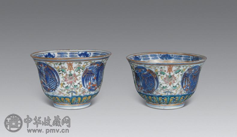 清光绪 斗彩团鹤龙纹碗(1对)