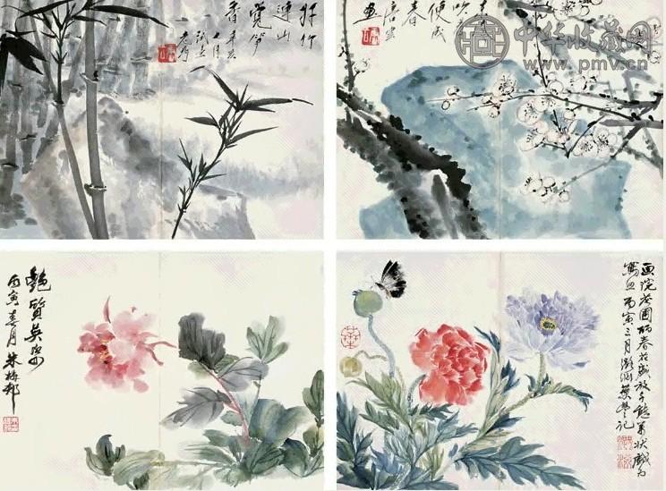 唐云 书画合集 册页 十八开 设色纸本