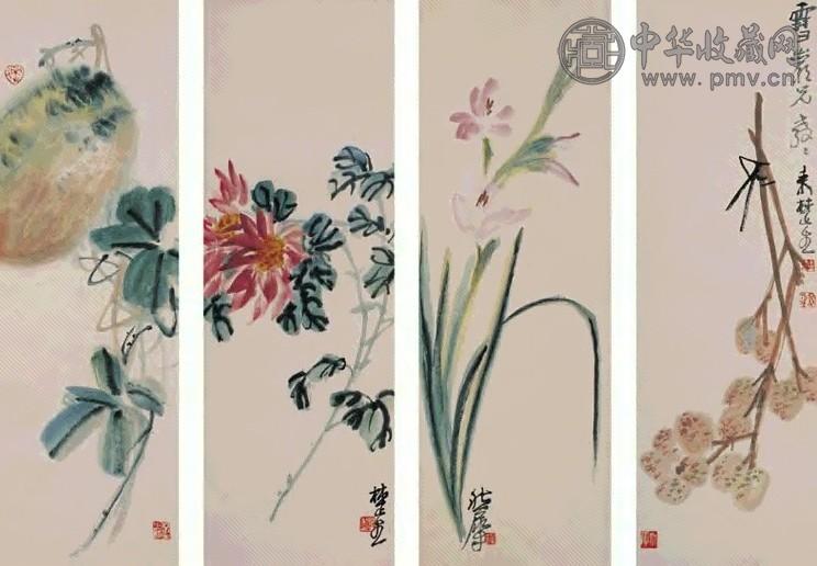 来楚生 蔬果花卉 四屏 设色纸本