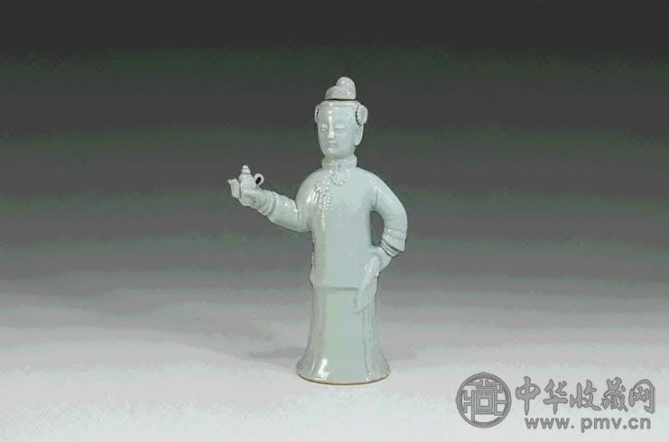 清 青白釉仕女形酒壶