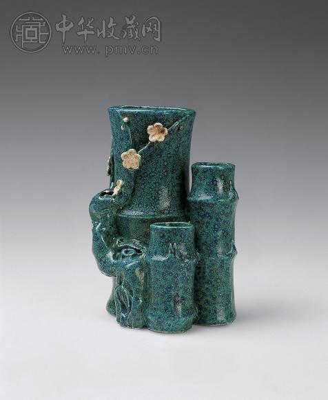 清 炉钧釉梅花竹节形笔筒