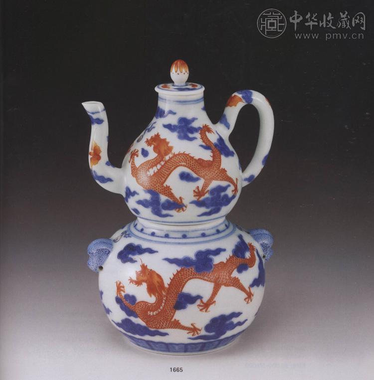 清道光 青花红龙温壶