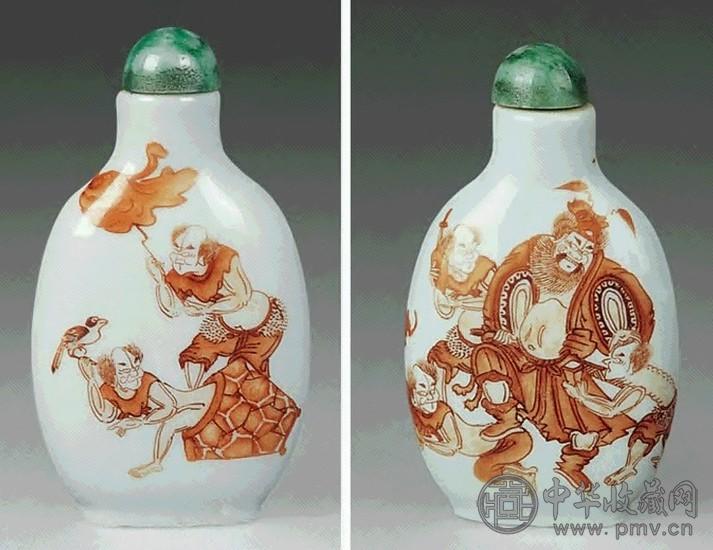 清乾隆 矾红钟馗驱鬼烟壶