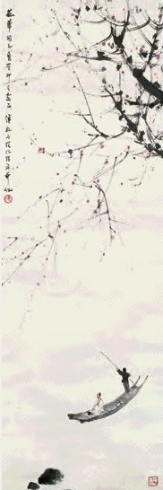 傅抱石 1960年 春江泛舟 镜心 设色纸本