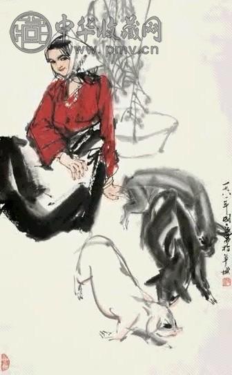 史国良 1981年作 喂猪图 镜心 设色纸本