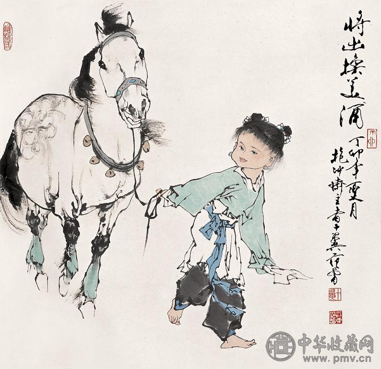 范曾 1987年作 将出换美酒 立轴 设色纸本