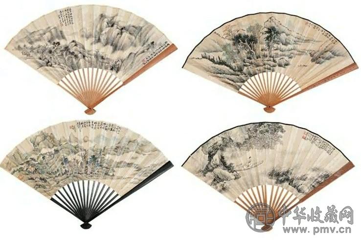 吴华源 山水 四件 扇面 水墨设色纸本