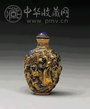清 描金雕瓷四妃十六子烟壶