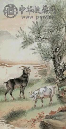 戈湘岚 双羊 立轴 设色纸本