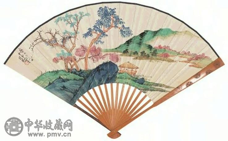 于非闇 甲申(1944年)作 茆亭幽赏图 扇面 设色纸本