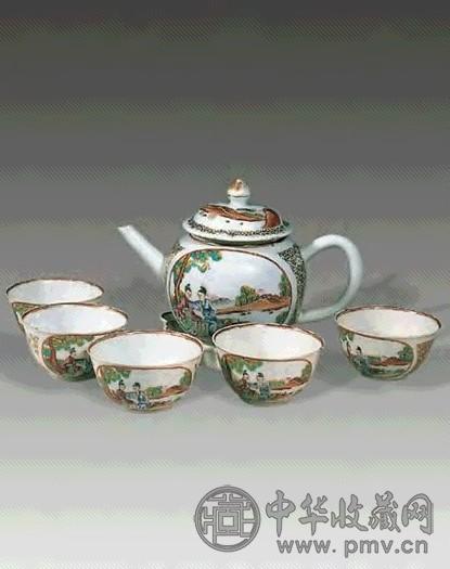 清 粉彩人物茶壶 杯 小盘(1套)