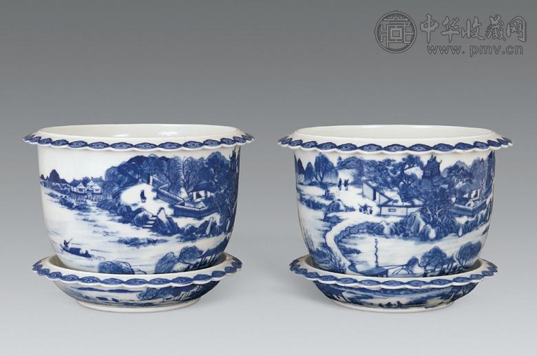 清顺治 青花芭蕉麒麟纹笔筒