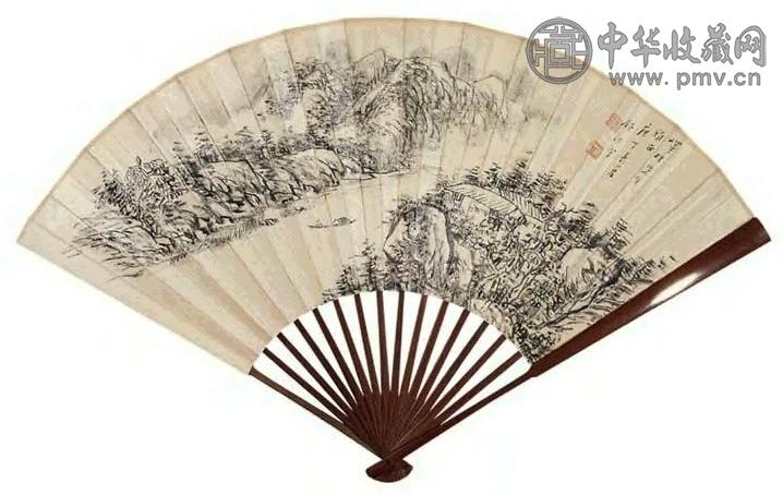 吴镜汀 山水成扇 成扇 水墨纸本