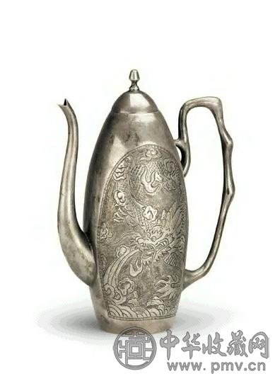 清 银嵌金人物诗文壶