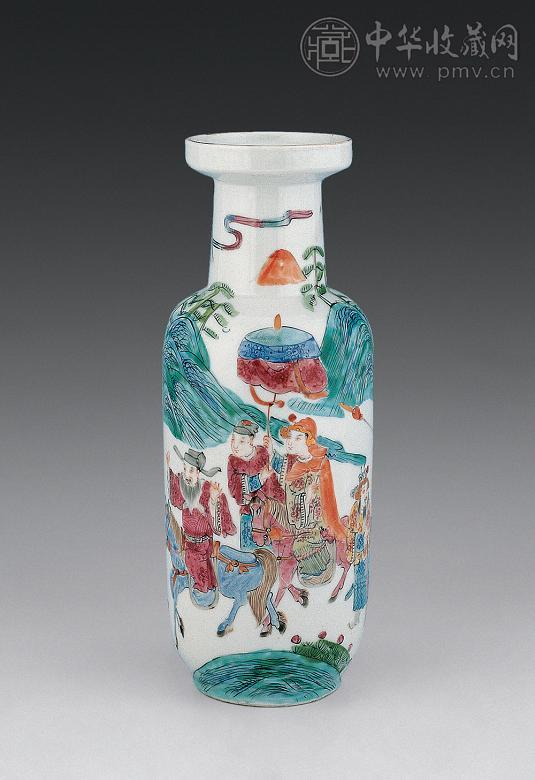 清光绪 粉彩人物狩猎图棒槌瓶