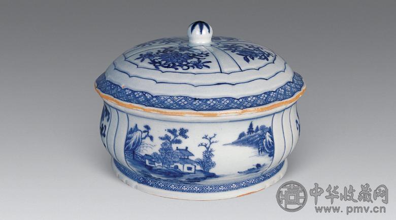 清乾隆 青花山水盖碗