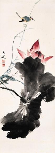 王雪涛 荷花翠鸟 立轴 纸本