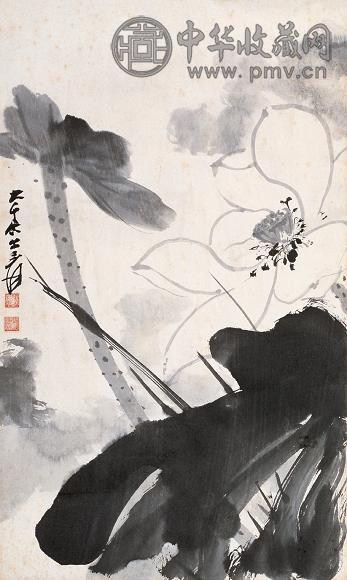 张大千墨荷立轴水墨纸本收藏资讯|艺术家|书画家|书画名人|书法家-中华