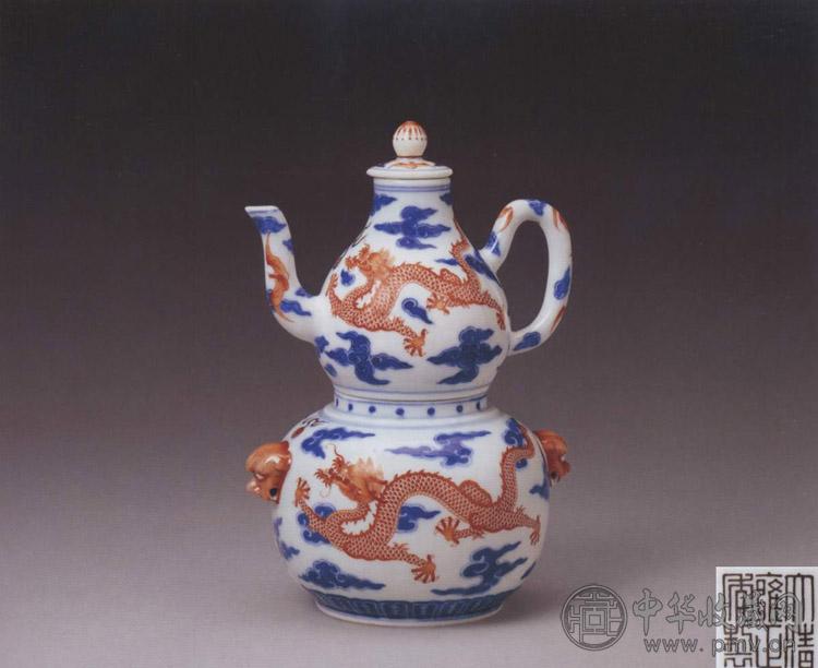 清雍正 青花矾红云龙纹温酒壶(1套)