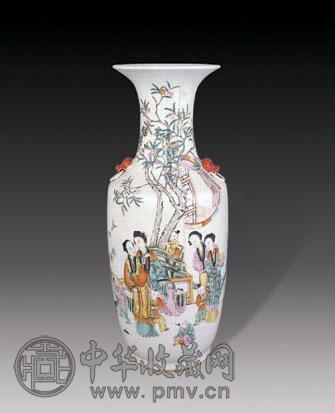 清光绪 粉彩狮耳人物瓶