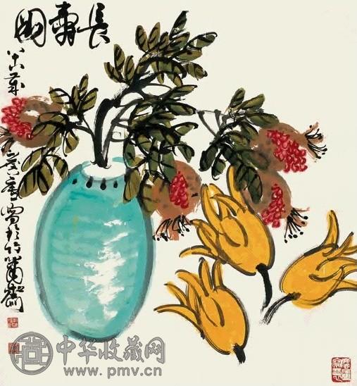 许麟庐 2003年作 长寿图 镜心 设色纸本