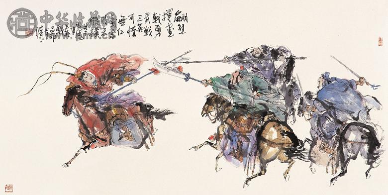 崔君沛 癸未(2003年)作 三英战吕布 镜心 设色纸本