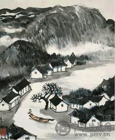 李可染 山水小镇 镜心 设色纸本