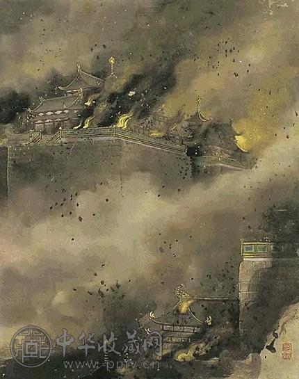 高剑父 水烧阿房宫 镜心