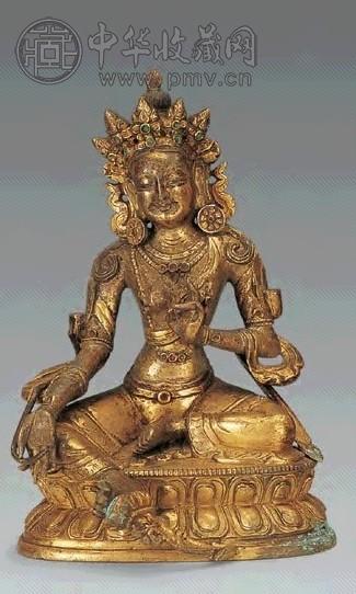 清 十八世纪 铜鎏金绿度母像