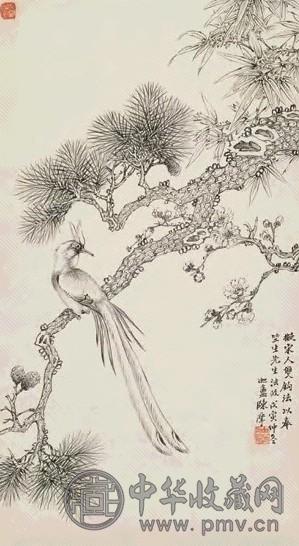 陈摩 戊寅(1938年)作 花鸟 屏轴 水墨纸本