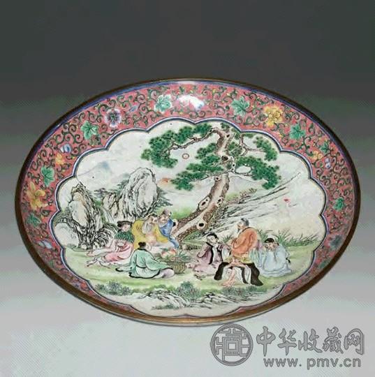 清 铜胎画珐琅人物珐琅纹盘