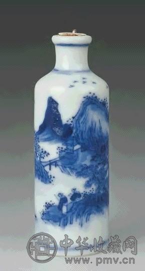 清道光 青花山水人物烟壶