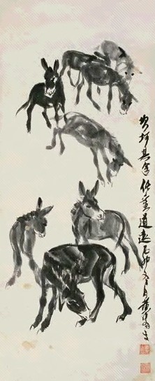 黄冑 八驴图 立轴 水墨纸本