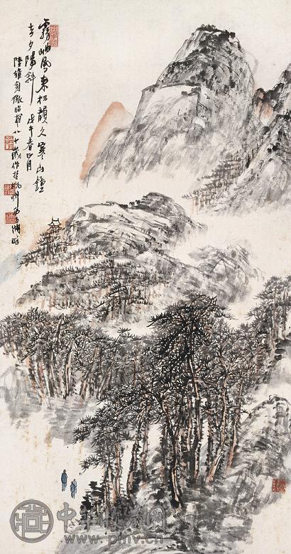 陆维钊 1978年作 寒山松韵 立轴 设色纸本