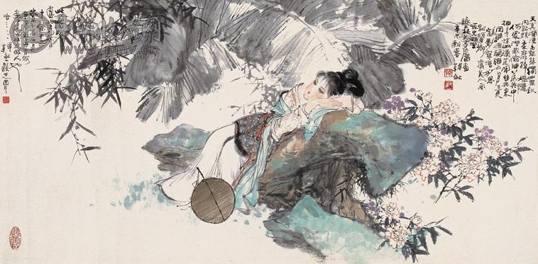 韩敏 湘云醉卧 镜心 设色纸本