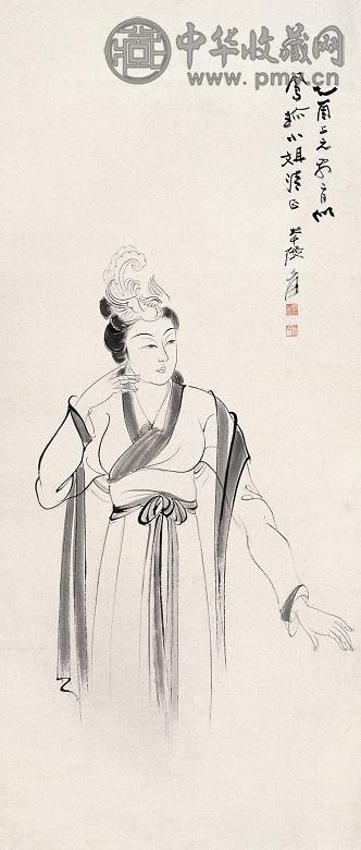 中国古美術・張大千款・仕女人物画・掛軸・純手描き・文房置物・水墨画・書道品・宣紙 中国古美術・純手描き四尺人物掛軸・国画・張大千印款・宣紙・賞物