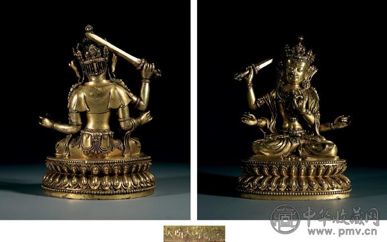 明永乐 铜鎏金四手文殊师利坐像