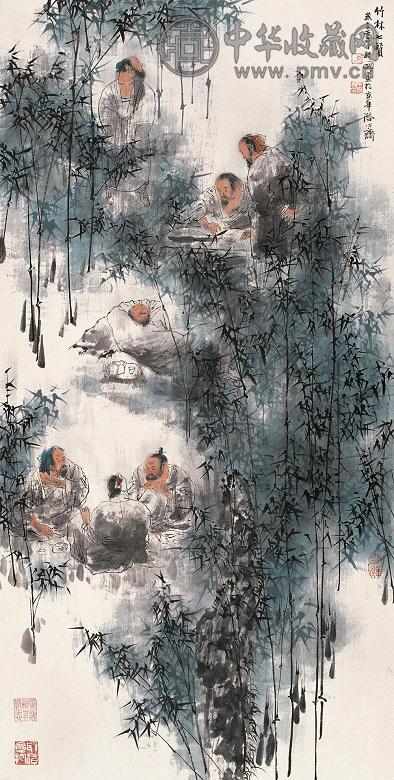王明明 2002年作 竹林七贤 镜心 设色纸本