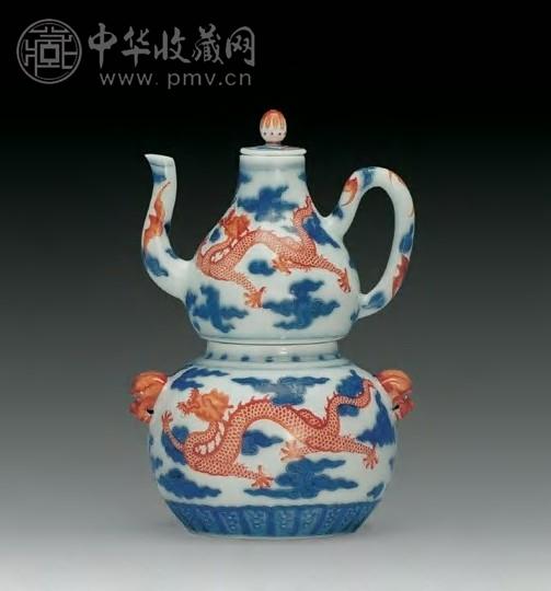 清乾隆 青花矾红龙纹温酒壶(1套)