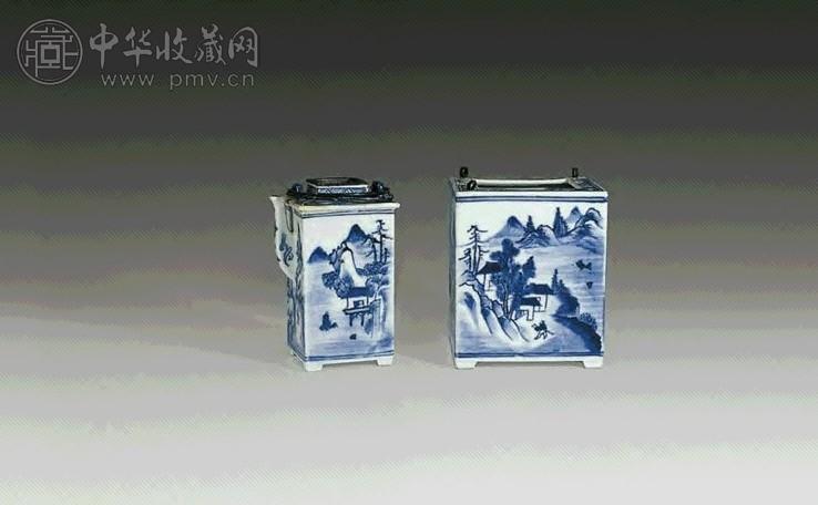 清乾隆 青花山水方套壶