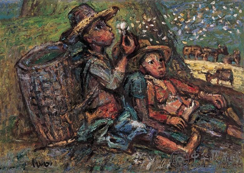 罗中立 90年代初作 蒲公英 纸板油画