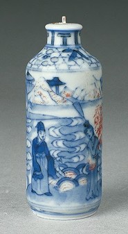 清同治 青花釉里红人物烟壶