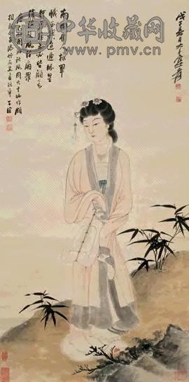 张大千 1948年作纨扇秋风图镜心设色纸本