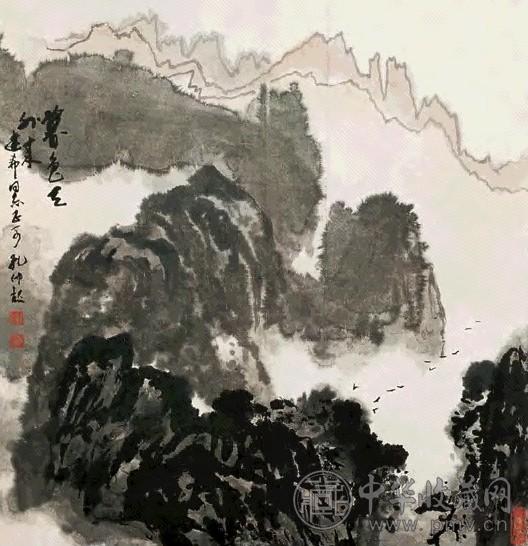 孔仲起 暮色天外来 立轴 设色纸本